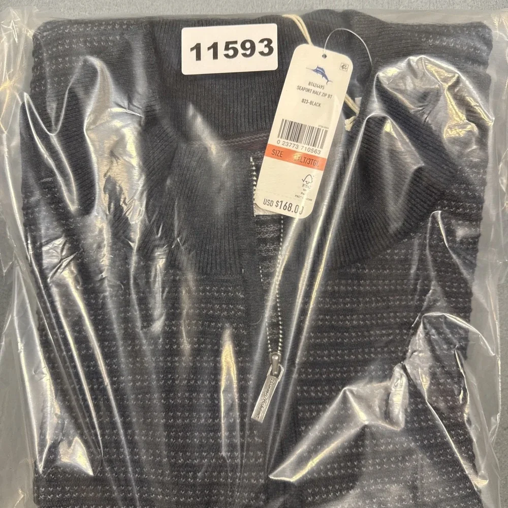 $168 Tommy  Men's SEAPORT Half Zip Pullover, Black, GRAY 3XLT NWT